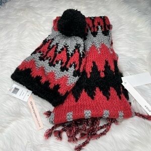 Aqua black, gray and pink scarf and hat set. NWT